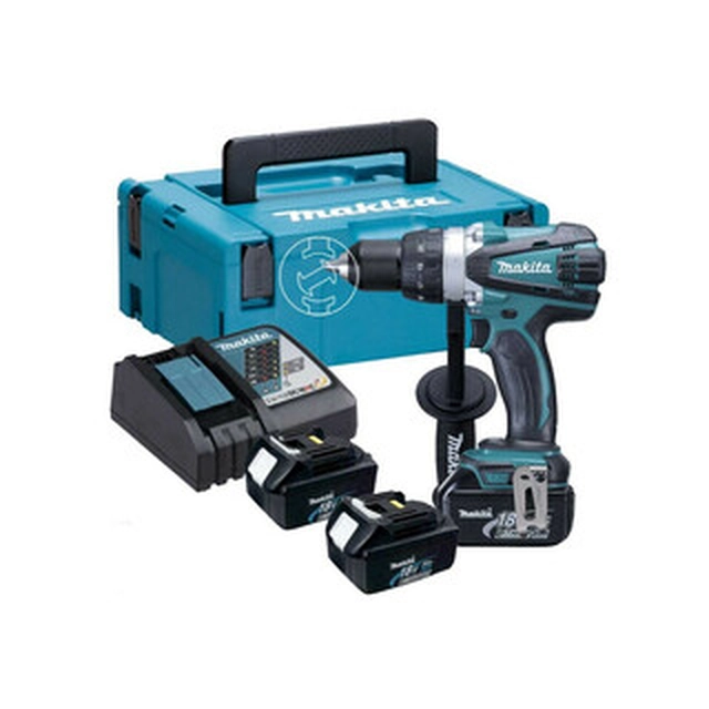 Makita DDF458RF3J batteridrevet boremaskine med borepatron 18 V | 58 Nm/91 Nm | Kulbørste | 3 x 3 Ah batteri + oplader | i MakPac