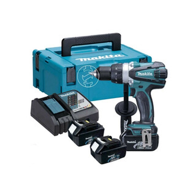 Makita DDF458RF3J cordless drill driver with chuck 18 V | 58 Nm/91 Nm | Carbon brush | 3 x 3 Ah battery + charger | in MakPac
