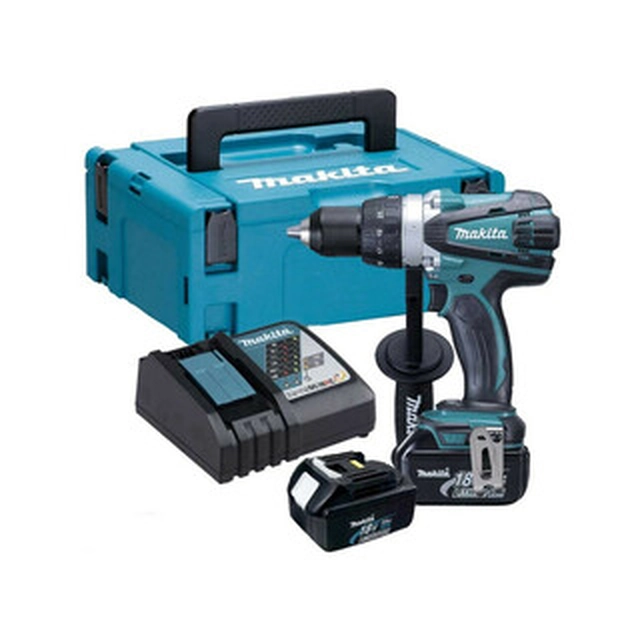 Makita DDF458RFJ Akku-Bohrschrauber mit Bohrfutter 18 V | 58 Nm/91 Nm | Kohlebürste | 2 x 3 Ah Akku + Ladegerät | im MakPac