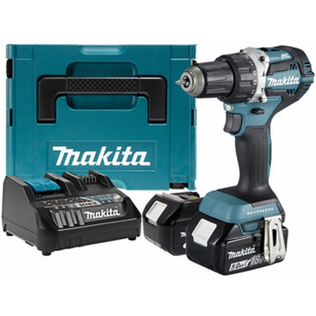 Makita DDF484RTJ akkuporakone, jossa istukka 18 V | 30 Nm/60 Nm | Hiiliharjaton | 2 x 5 Ah akku + laturi | MakPacissa