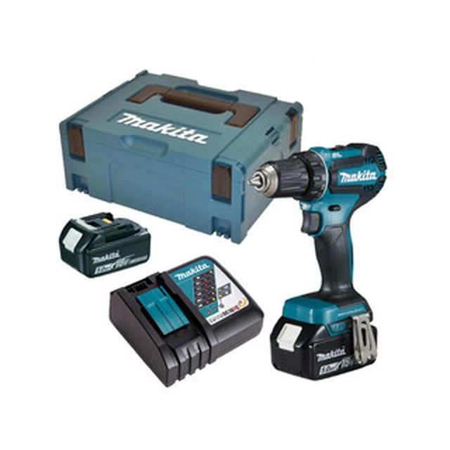 Makita DDF485RTJ accuschroefboormachine met boorhouder 18 V | 27 Nm/50 Nm | Koolborstelloos | 2 x 5 Ah accu + lader | in MakPac