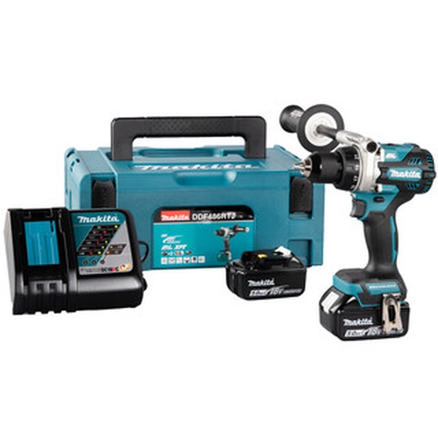 Makita DDF486RTJ accuschroefboormachine met boorhouder 18 V | 130 Nm | Koolborstelloos | 2 x 5 Ah accu + lader | in MakPac