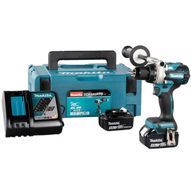 Makita DDF486RTJ cordless drill driver with chuck 18 V | 130 Nm | Carbon Brushless | 2 x 5 Ah battery + charger | in MakPac