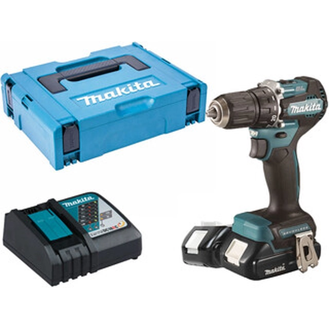 Makita DDF487RAJ accuschroefboormachine met boorhouder 18 V | 40 Nm | Koolborstelloos | 2 x 2 Ah accu + lader | in MakPac