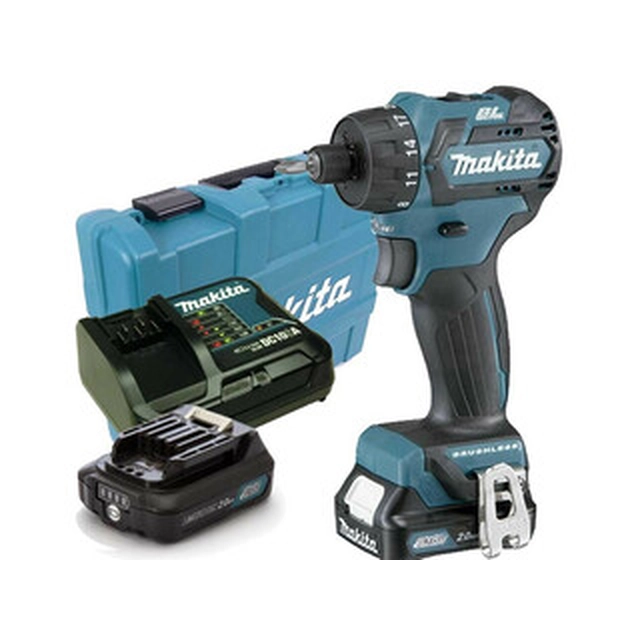 Makita DF032DSAE cordless drill driver with bit holder 10,8 V/12 V|21 Nm/35 Nm | Carbon Brushless |2 x 2 Ah battery + charger | In a suitcase