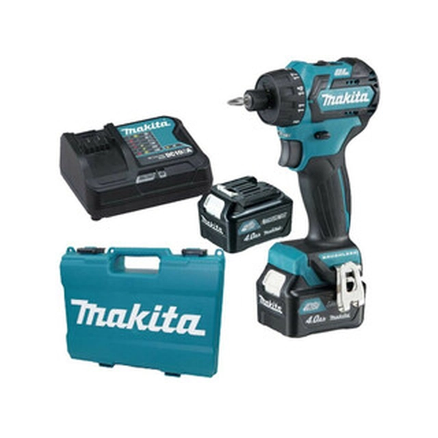 Makita DF032DSME akkuporakone, jossa teränpidin 10,8 V/12 V | 21 Nm/35 Nm | Hiiliharjaton | 2 x 4 Ah akku + laturi | Matkalaukussa