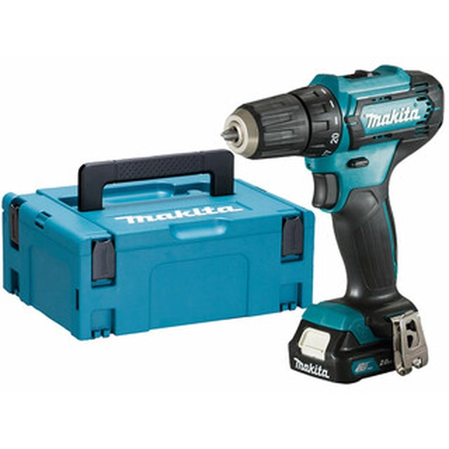 Makita DF333DAJ Akku-Bohrschrauber mit Bohrfutter 12 V | 14 Nm/30 Nm | Kohlebürste | 1 x 2 Ah Batterie | im MakPac