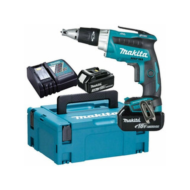 Makita DFS250RFJ cordless screwdriver with depth stop 18 V | Carbon Brushless | 2 x 3 Ah battery + charger | in MakPac