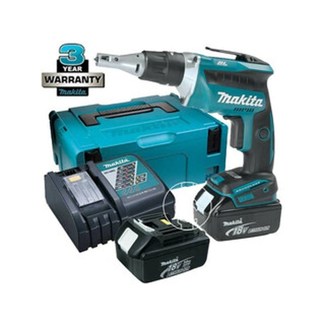 Makita DFS452RFJ cordless screwdriver with depth stop 18 V | Carbon Brushless | 2 x 3 Ah battery + charger | in MakPac