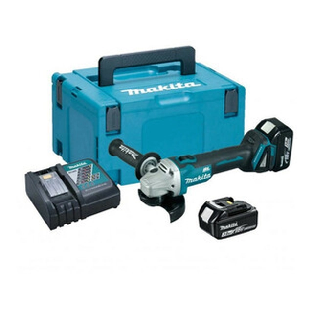 Makita DGA504RFJ amoladora angular inalámbrica 18 V | 125 mm | 8500 RPM | Sin escobillas de carbono | 2 x 3 Ah batería + cargador | en una maleta