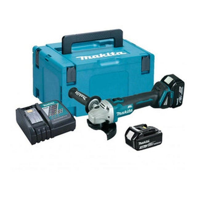 Makita DGA504RFJ cordless angle grinder 18 V | 125 mm | 8500 RPM | Carbon Brushless | 2 x 3 Ah battery + charger | In a suitcase