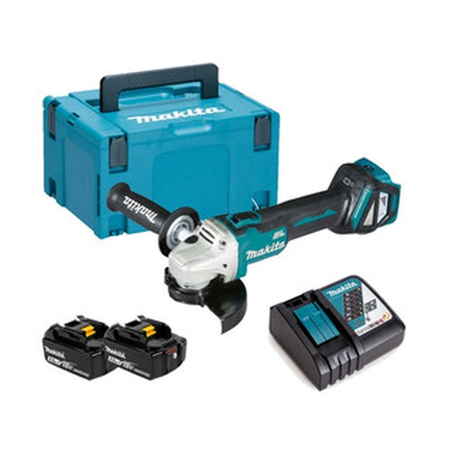 Makita DGA511RFJ акумулаторен ъглошлайф 18 V | 125 mm | 3000 до 8500 RPM | Карбон без четки | 2 x 3 Ah батерия + зарядно | В куфар