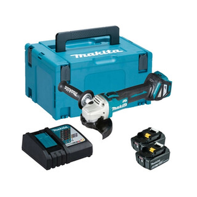 Makita DGA511RTJ akkukulmahiomakone 18 V | 125 mm | 3000 - 8500 RPM | Hiiliharjaton | 2 x 5 Ah akku + laturi | MakPacissa