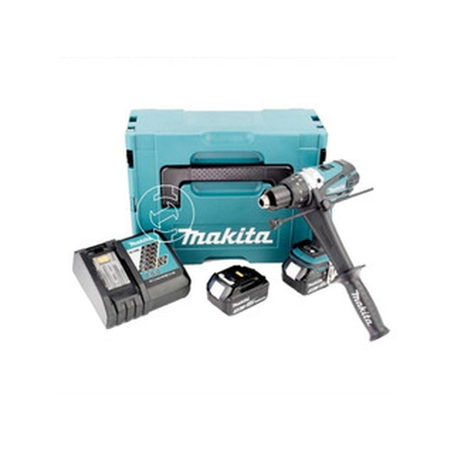 Makita DHP458RFJ cordless impact drill 18 V | 58 Nm/91 Nm | 1,5 - 13 mm | Carbon brush | 2 x 3 Ah battery + charger | in MakPac