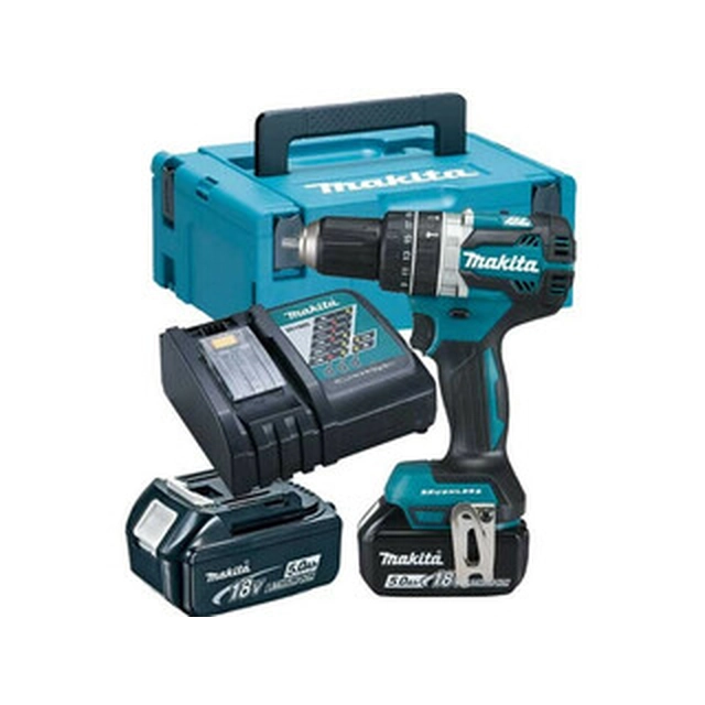 Makita DHP484RTJ akkus ütvefúró-csavarozó 18 V | 30 Nm/60 Nm | 1,5 - 13 mm | Szénkefementes | 2 x 5 Ah akku + töltő | MakPac-ban