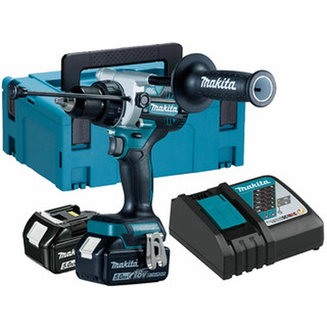 Makita DHP486RTJ accuklopboormachine 18 V | 65 Nm/130 Nm | 1,5 - 13 mm | Koolborstelloos | 2 x 5 Ah accu + lader | in MakPac