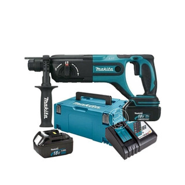 Makita DHR241RFJ akkus fúró-vésőkalapács 18 V | 2 J | Betonban 20 mm | 3,5 kg | Szénkefés | 2 x 3 Ah akku + töltő | MakPac-ban