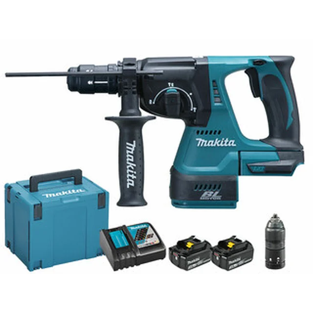 Makita DHR243RFJ akkus fúró-vésőkalapács 18 V | 2 J | Betonban 24 mm | 3,4 kg | Szénkefementes | 2 x 3 Ah akku + töltő | MakPac-ban