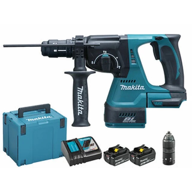 Makita DHR243RFJ cordless hammer drill 18 V | 2 J | In concrete 24 mm | 3,4 kg | Carbon Brushless | 2 x 3 Ah battery + charger | in MakPac
