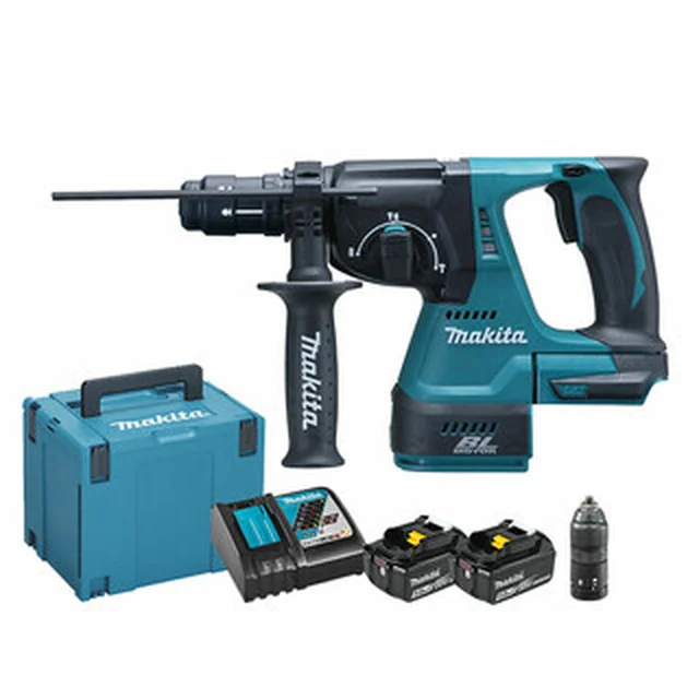 Makita DHR243RTJ accu-klopboormachine 18 V | 2 J | In beton 24 mm | 3,4 kg | Koolborstelloos | 2 x 5 Ah accu + lader | in MakPac