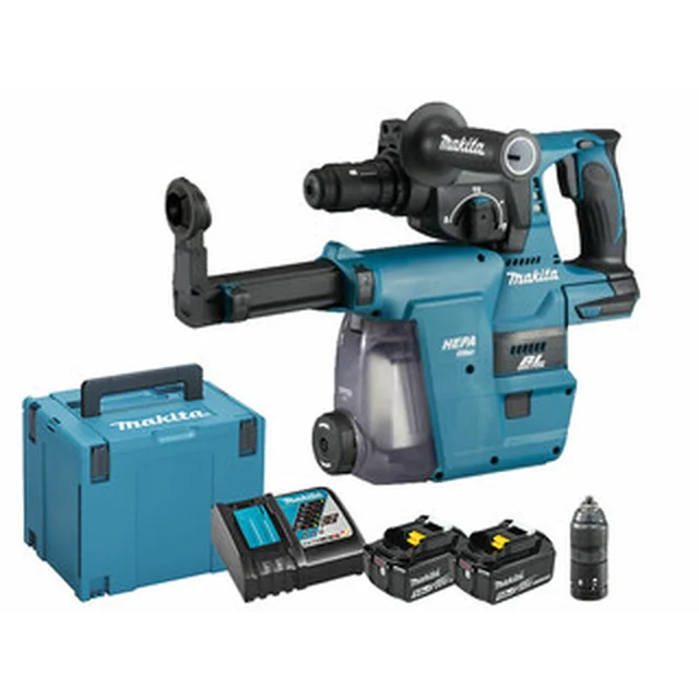 Makita DHR243RTJW akkus fúró-vésőkalapács 18 V | 2 J | Betonban 24 mm | 3,4 kg | Szénkefementes | 2 x 5 Ah akku + töltő | MakPac-ban