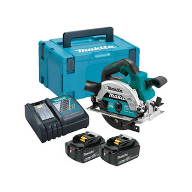 Makita DHS660RTJ akkus körfűrész 18 V | Körfűrészlap 165 mm x 20 mm | Vágás max. 57 mm | Szénkefementes | 2 x 5 Ah akku + töltő | MakPac-ban