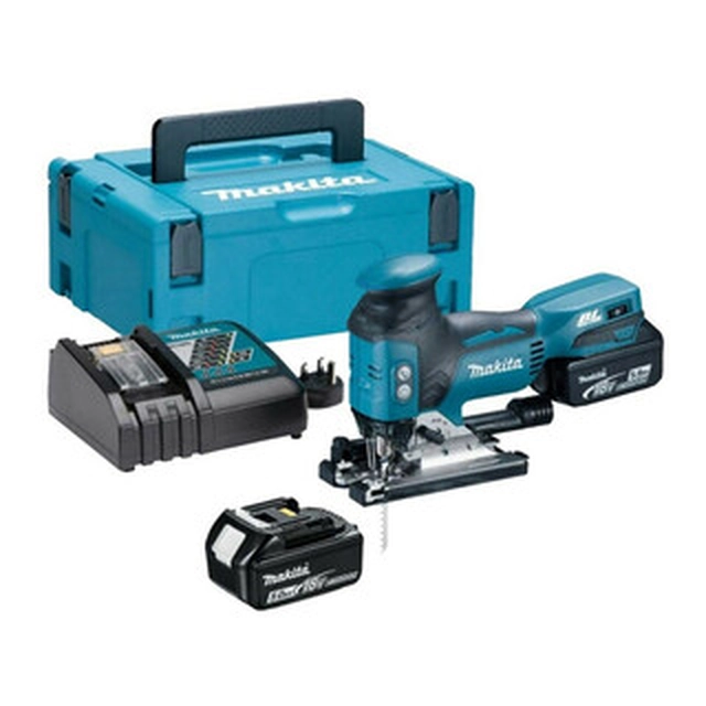 Makita DJV181RTJ akkusaha 18 V | 135 mm | Hiiliharjaton | 2 x 5 Ah akku + laturi | MakPacissa