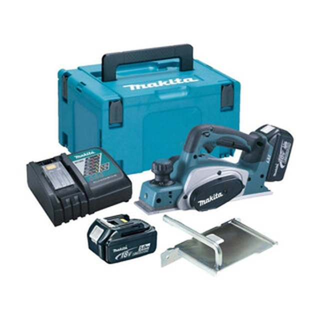 Makita DKP180RTJ akumulatora ēvele 18 V | 82 mm | Oglekļa suka | 2 x 5 Ah akumulators + lādētājs | pakalpojumā MakPac