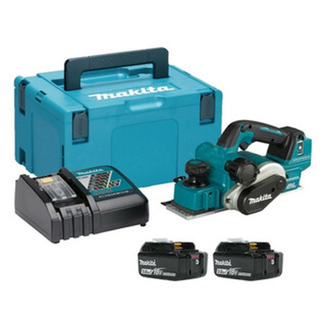 Makita DKP181RTJ akkus gyalu 18 V | 82 mm | Szénkefementes | 2 x 5 Ah akku + töltő | MakPac-ban