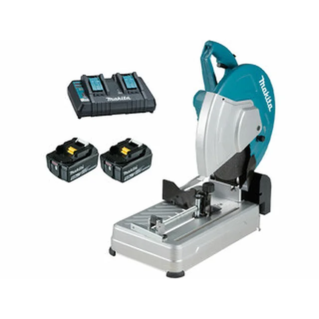 Makita DLW140PT2 tafelsnelheidshakselaar op batterijen 2 x 18 V | 355 mm | 3800 RPM | Koolborstelloos | 2 x 5 Ah-accu + lader