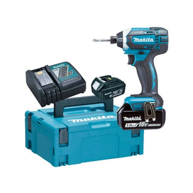 Makita DTD152RFJ cordless impact driver with bit holder 18 V | 165 Nm | 1/4 inches | Carbon brush | 2 x 3 Ah battery + charger | in MakPac