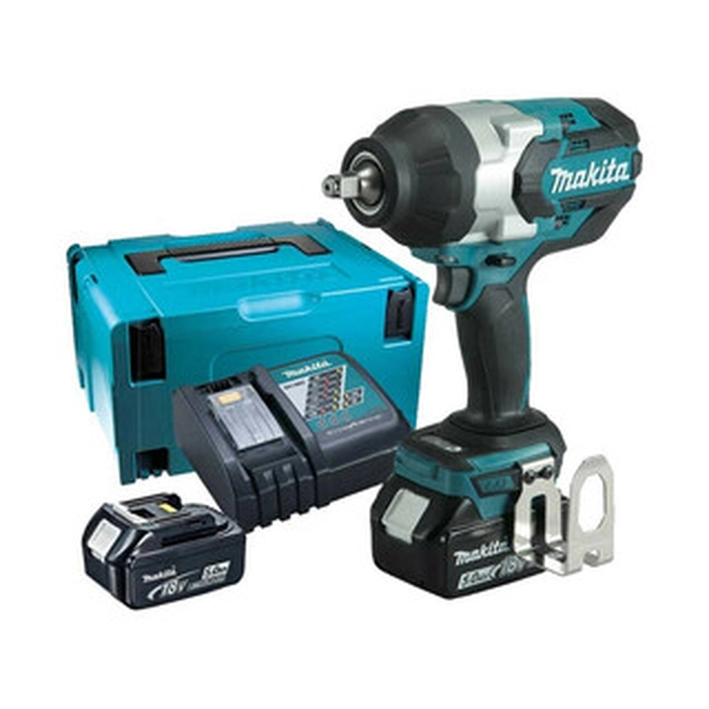 Makita DTW1002RTJ accu slagschroevendraaier 18 V | 1000 Nm | 1/2 inch | Koolborstelloos | 2 x 5 Ah accu + lader | in MakPac