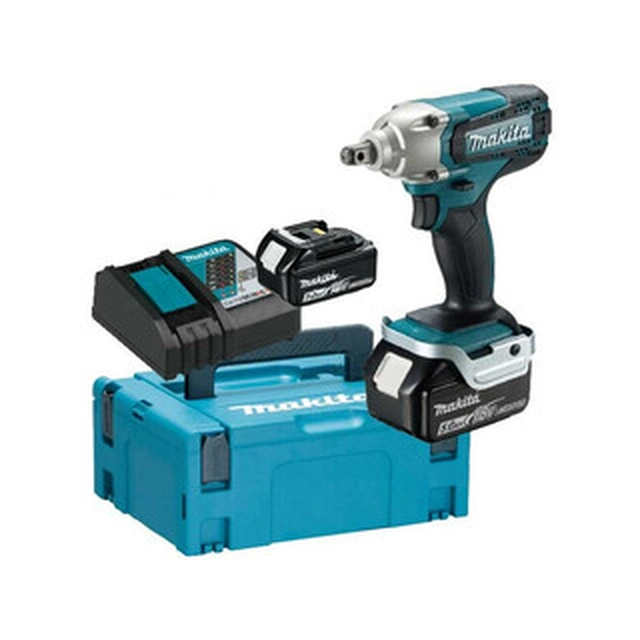 Makita DTW190RTE akkuiskukoneisto 18 V | 190 Nm | 1/2 tuumaa | Hiiliharja | 2 x 5 Ah akku + laturi | Matkalaukussa