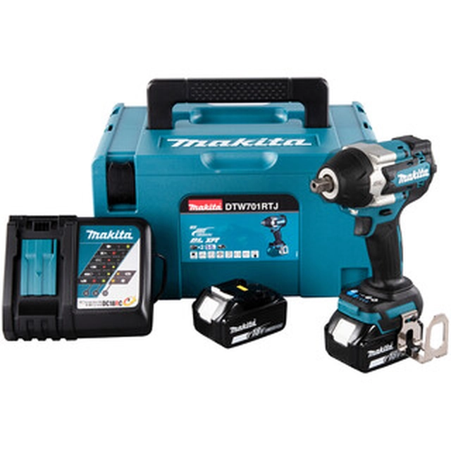 Makita DTW701RTJ accu slagschroevendraaier 18 V | 700 Nm | 1/2 inch | Koolborstelloos | 2 x 5 Ah accu + lader | in MakPac