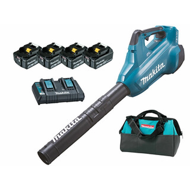 Makita DUB362PT4 Akku-Laubbläser 2 x 18 V | 54 m/s | Carbon bürstenlos | 4 x 5 Ah Akku + Ladegerät | Im Karton