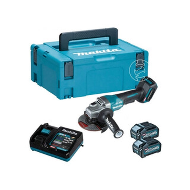 Makita GA013GM201 akkus sarokcsiszoló 40 V | 125 mm | 8500 RPM | Szénkefementes | 2 x 4 Ah akku + töltő | MakPac-ban