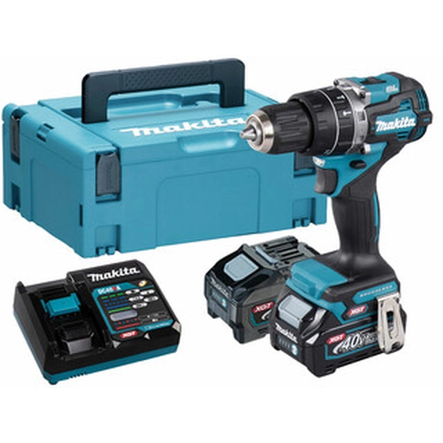 Makita HP002GA201 akkus ütvefúró-csavarozó 40 V | 30 Nm/64 Nm | 1,5 - 13 mm | Szénkefementes | 2 x 2 Ah akku + töltő | MakPac-ban