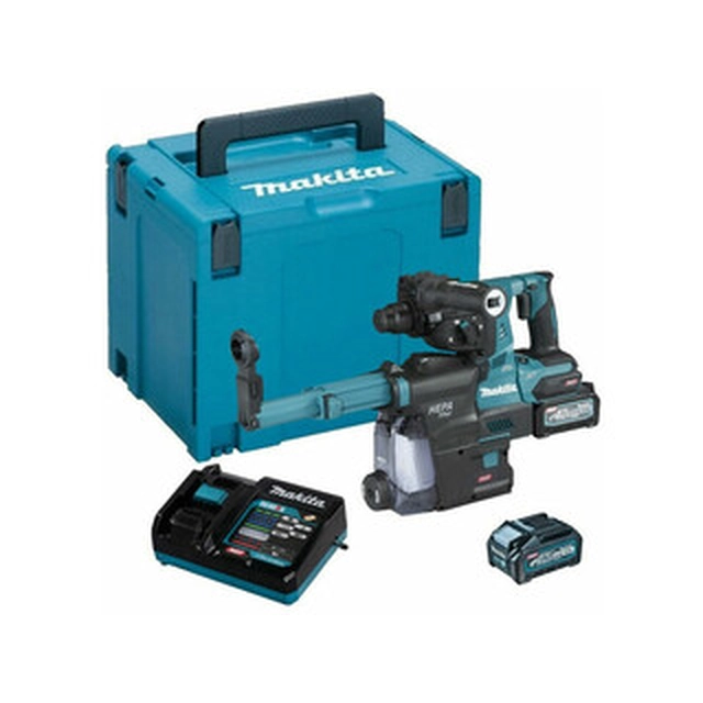 Makita HR001GM204 akkus fúró-vésőkalapács 40 V | 2,8 J | Betonban 28 mm | 3,9 kg | Szénkefementes | 2 x 4 Ah akku + töltő | MakPac-ban