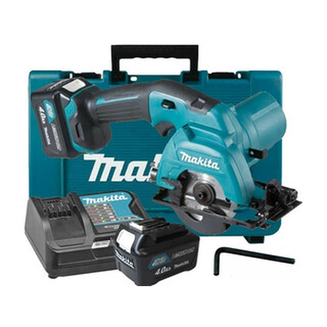 Makita HS301DSME akuketassaag 10,8 V/12 V | Ketassaeleht 85 mm x 15 mm | Lõikamine max. 25,5 mm | Süsihari | 2 x 4 Ah aku + laadija | Kohvris