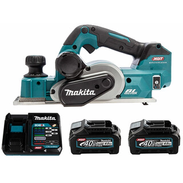 Makita KP001GM202 cepillo inalámbrico 40 V | 82 mm | Carbón sin escobillas | Batería 2 x 4 Ah + cargador | En una caja de cartón