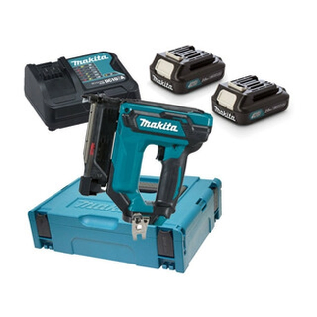 Makita PT354DSAJ Akku-Finishing-Nagler 10,8 V/12 V | 15 - 35 mm | Durchmesser 0,6 mm | 0 ° | Kohlebürste | 2 x 2 Ah Akku + Ladegerät | In einem Koffer