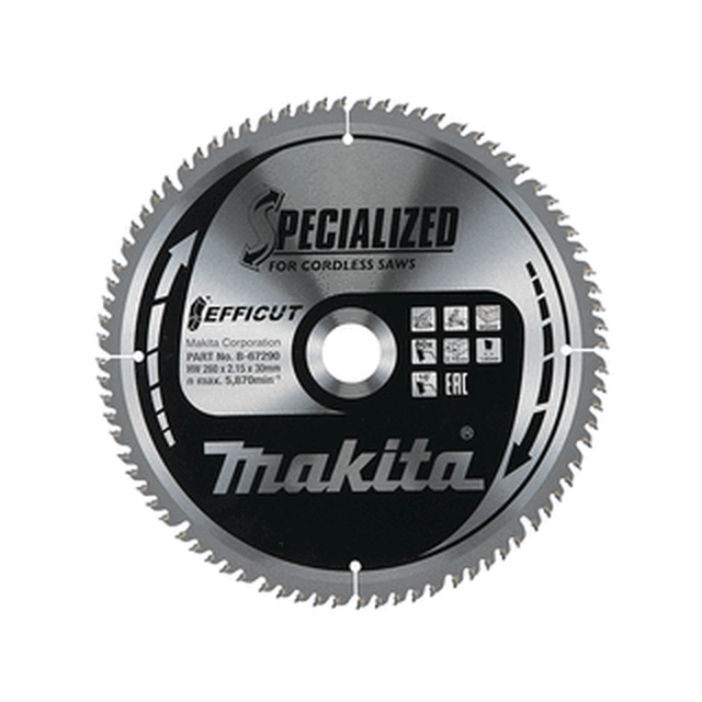 Makita rundsavklinge 260 x 30 mm | antal tænder: 80 db | skærebredde: 2,15 mm