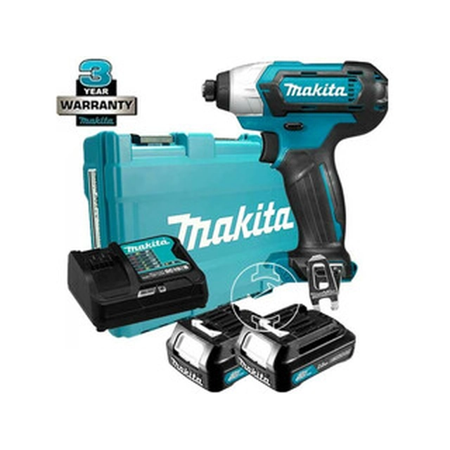 Makita TD110DSAE akumulátorový rázový uťahovák s držiakom bitov 10,8 V/12 V | 110 Nm | 1/4 palcov | Uhlíková kefa | 2 x 2 Ah batéria + nabíjačka | V kufri