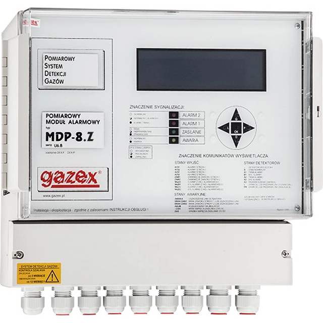 Målealarmmodul MDP-8.Z/M 8 ved magten 230V med intern batteri backup, port RS-485, 2 udgang til ventilen