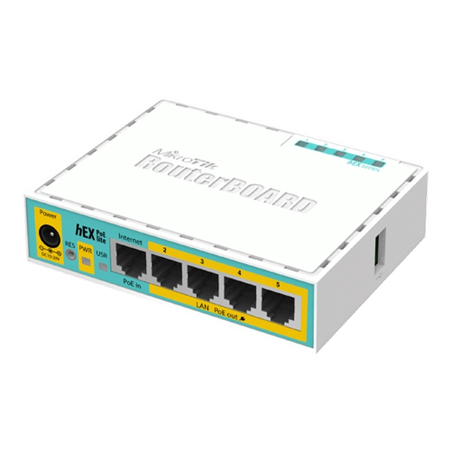 Maršrutētājs hEX PoE Lite, 5 x Fast Ethernet 4 x PoE, RouterOS L4 - Mikrotik RB750UPr2