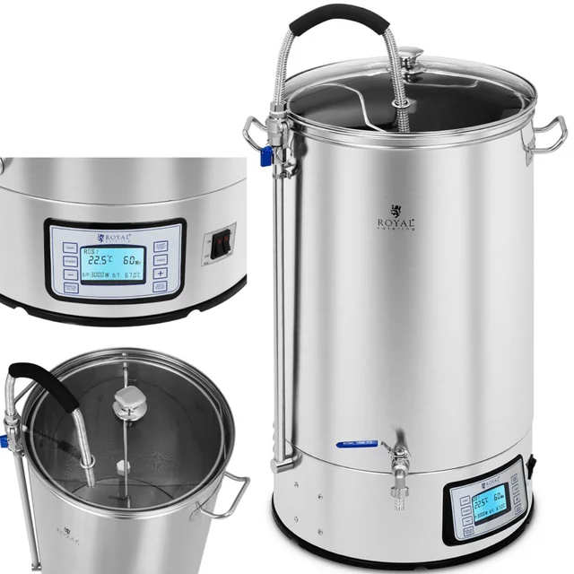 Mash brewing kettle for beer production stainless steel 2500W LCD 60L