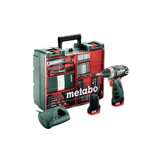 Mașină de găurit cu acumulator Metabo PowerMaxx BS Basic cu mandrina 12 V | 17 Nm | Perie de cărbune | 2 x 2 Ah baterie + încărcător | Într-o valiză