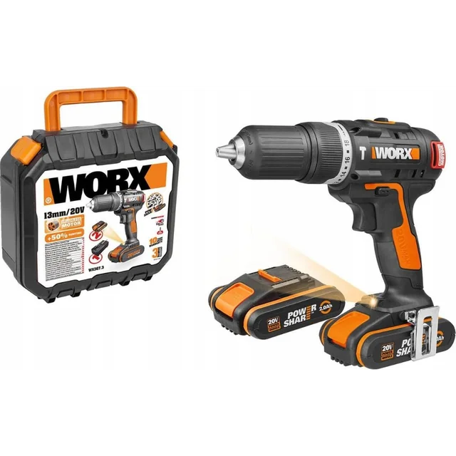 Mașină de găurit Worx WX367.3 20 V 2 x baterie 2 Ah