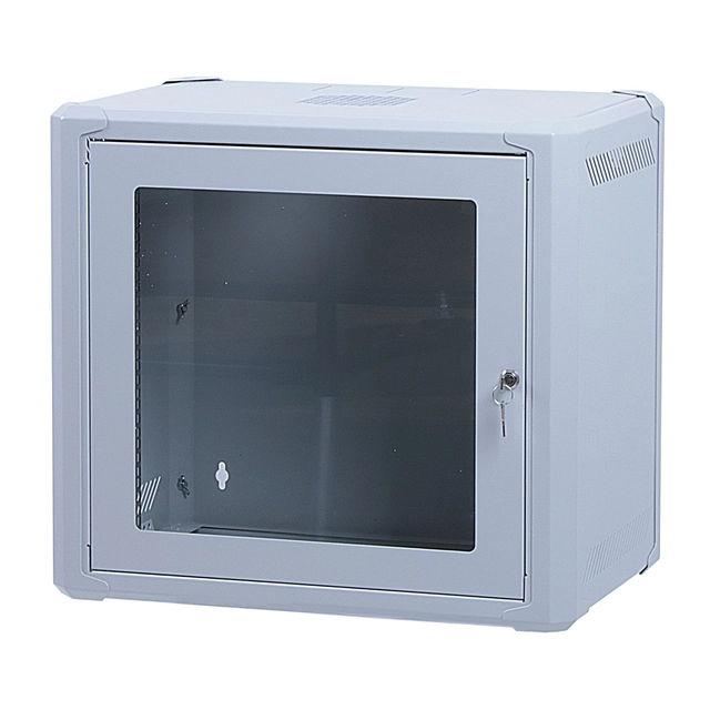 Masterlan one-piece rack data cabinet 19" 9U/400mm, disassembled - FLAT PACK, glass door