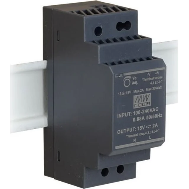 Mean Well-voeding 15V voor DIN-rail TH35 30W Mean Well HDR